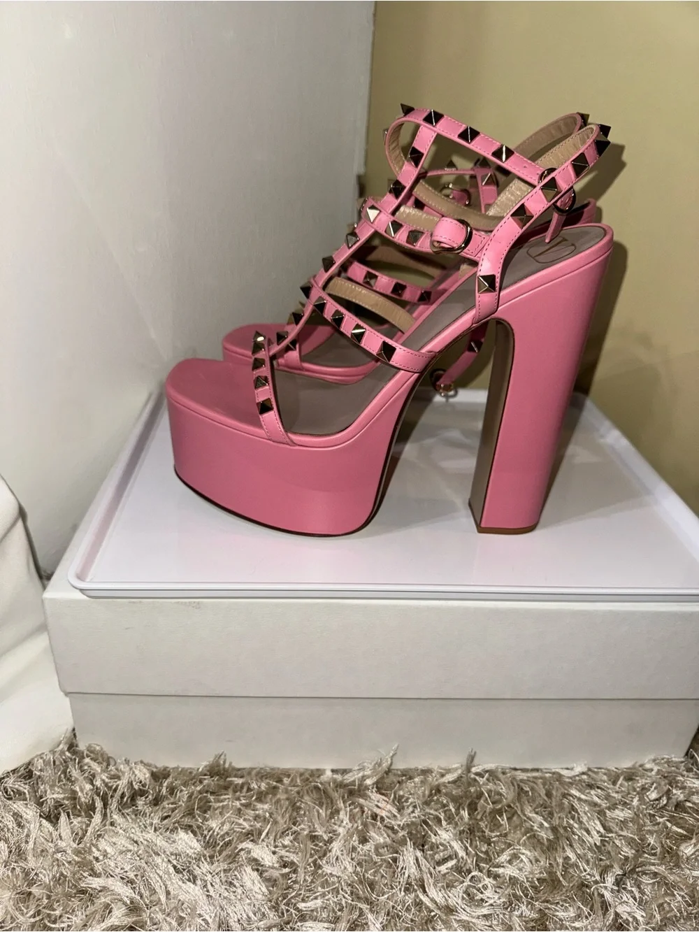 Valentino Garavani Pink Studded Platform High Heel Sandal